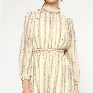 Entro Whispering Whimsy Mock Neck Ruffle Hem Dress NWT Size Small Sheer Overlay